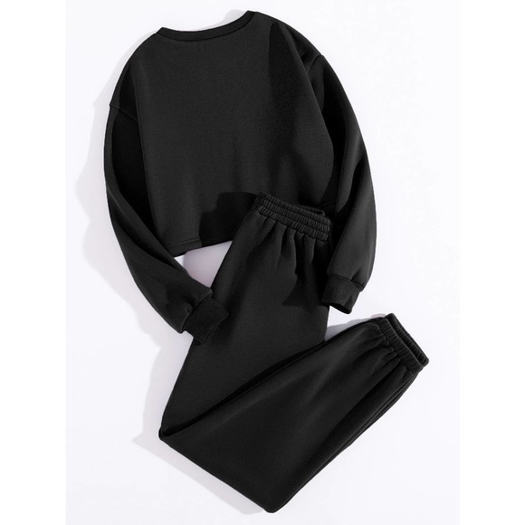 Pants - 2 piece set: cropped Sweatshirt &  Sweatpants black
